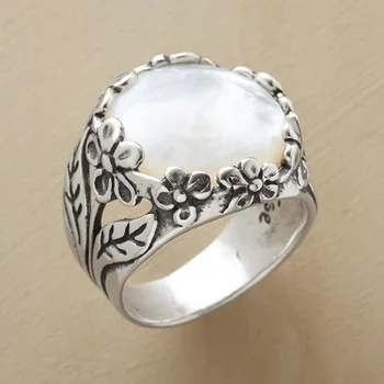  Старинни бижута Silver Цвят на Цвете Пръстен Изящество Женски Сватбени пръстени за жени Обручальная парти Кристални Пръстени Годишнина Подаръци