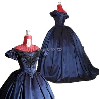  Сшито на поръчката!тъмно синя рокля на херцогинята на румънската Кралица Мария-Антоанета Период Маскарадного театър на Гражданската война Рокля HL-259