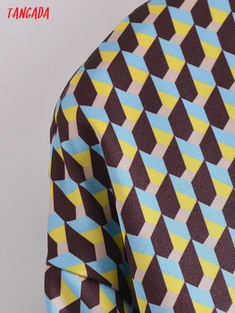  Тангада 2021 Есента на женската риза с геометричен принтом Блуза с дълъг ръкав Шик дамски Блузи 3A278