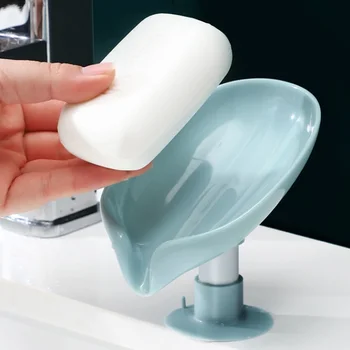  Титуляр сапун ястие под формата на листа Самоотводящийся с вендузата Държач за сапун на Тавата За съхранение на гъби Творчески Издънка Безводен Кутия за съхранение
