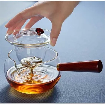  Топлоустойчива Стъклена Чай Чайник За Варене на Чай Цитрусов Чай Чаена печка Огнеупорни Чайник Гонфу Чайник с Дървена Дръжка
