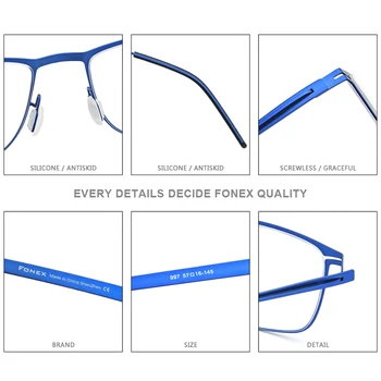  Точки от сплав FONEX За мъже Квадратни Очила за късогледство с оптични оправами рецепта 2020 Нови Метални Напълно корейски Безвинтовые очила F1009