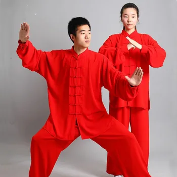  Традиционен Китайски Изкуствена Коприна 16 Цвята С дълъг Ръкав, Ушу, Тай Чи Униформи Костюм Униформи за медитация, Тай-Чи Спортен Костюм за упражнения