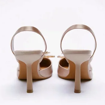  ТРАФИКА Za 2021 Есенни сандали на токчета за Дамски елегантни вечерни обувки на висок ток с кристали Baotou Дамски сандали на високи токове с остри пръсти