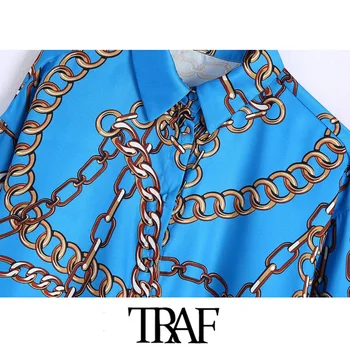  ТРАФИКА на Дамска мода Струящаяся верига с принтом Свободни блузи Реколта дамски ризи с копчета и дълъг ръкав Blusas Шик върховете