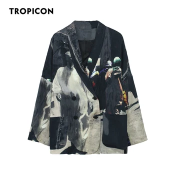  Тропикон 2020 Дизайнерски дамски блейзери и якета с принтом в стил мозайка Плюс Размер Блейзър Без Главната улица Модерен есенно-пролетния блейзър