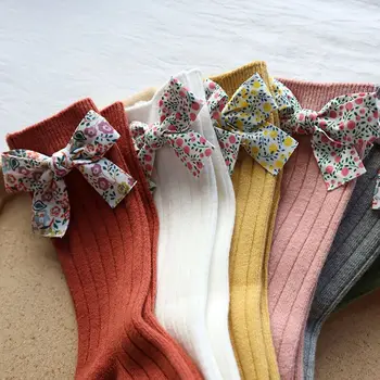  Фини Чорапи за новородени момичета с цветни панделки до коляното, дълги меки памучни бебешки чорапи за момичета, Детски чорапи Принцеса от 0 до 5 години