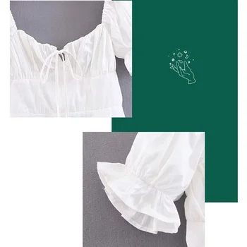  Френски реколта рокли За жените Сексуалното бяла лятна рокля в стил Бохо с шалче около врата, Мини-сарафан Елегантен халат с пищни ръкави Y2k Ежедневни тоалети