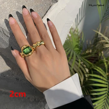  Хуаньчжи 2020 Ретро Метални Геометрични пръстени с Цирконии, Лични кръг, Открити Пръстени за жени, момичета, Вечерни украса