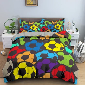  Цветни Футболни топки с шарени Комплект постелки Пухени за юноши Спалня Пухени Единична Twin Пълен Кралица Домашен Текстил