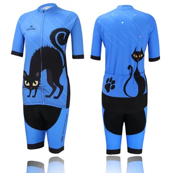  Черна котка Дамски спортни дрехи Колоездене потници Велосипедна облекло велосипедна фланелка на отбора с къс ръкав под наем Колоездене джърси