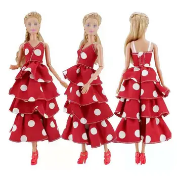  Шифоновые рокли в червено грах в грах 30 см Кукла екипировки за дрехи за Барби Принцеса Рокля за партита 1/6 BJD Аксесоари за момичета, Играчка къщичка